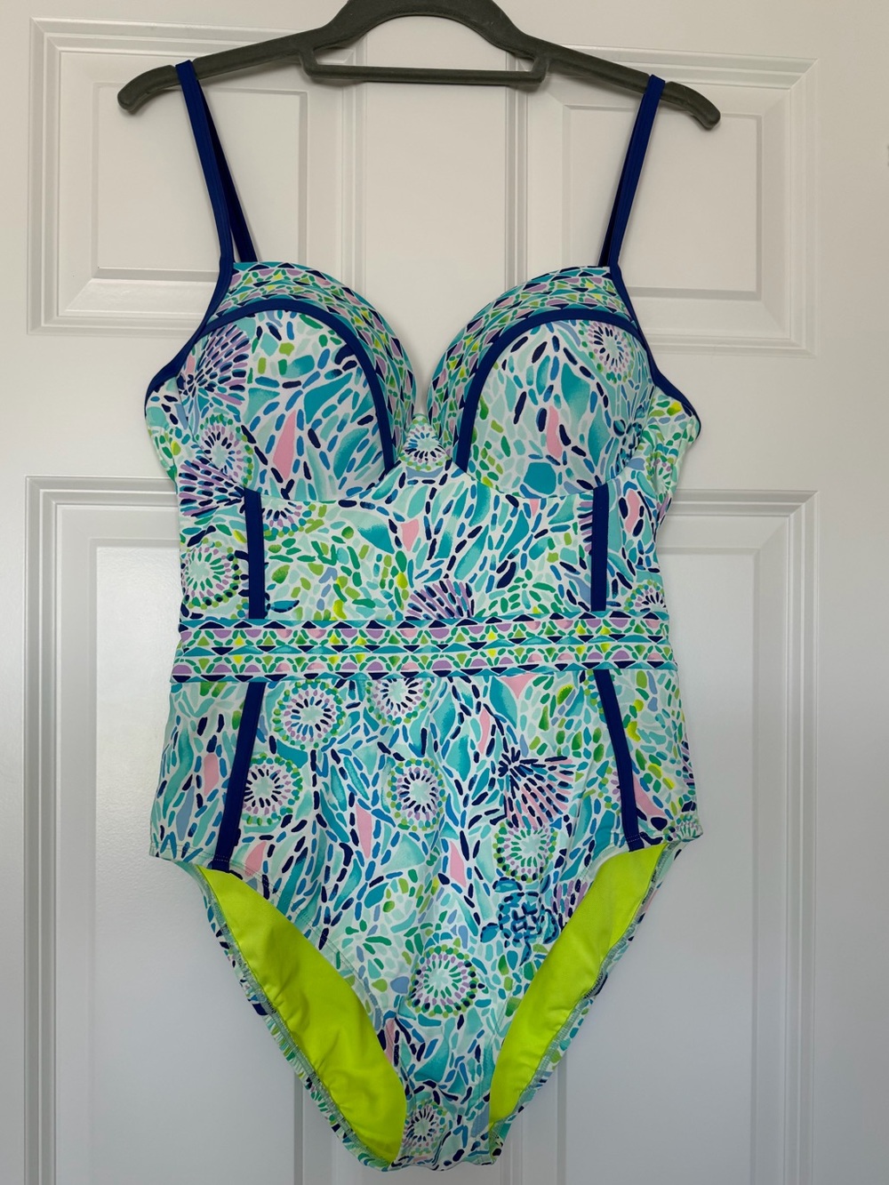 Lilly Pulitzer Palma one piece bathing suit size 12 Blue Ibiza Open Water
